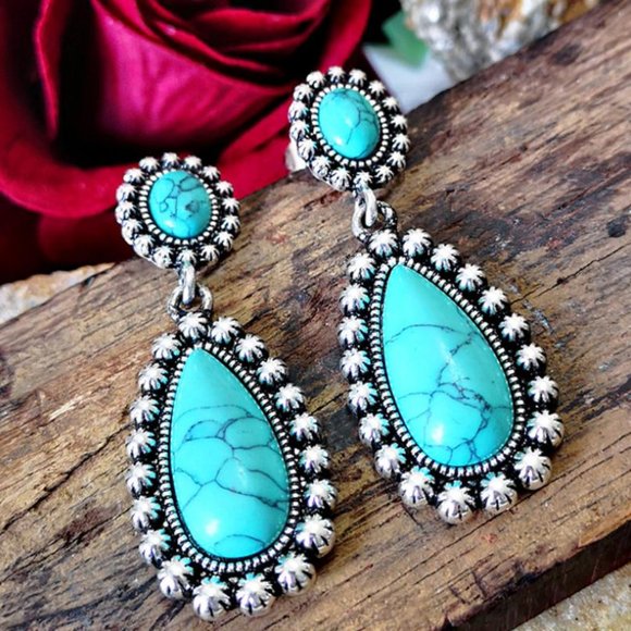 Bohemian Vintage Turquoise Silver Earrings - Picture 3 of 12